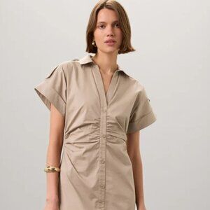 Saunders Beige Ruched Shirt Dress Size 2